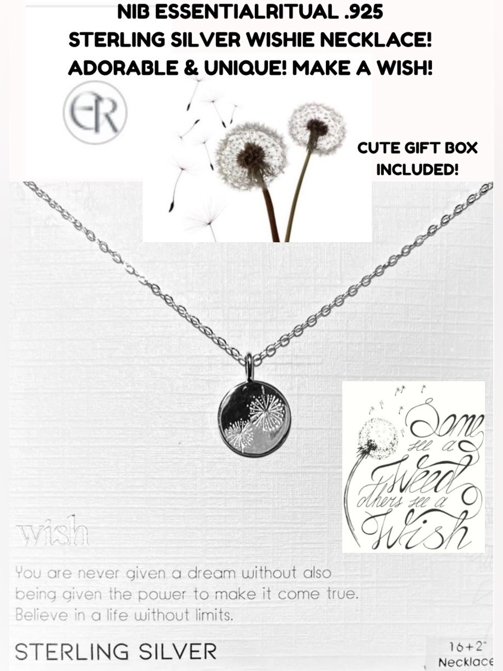 NEW IN BOX .925 STERLING SILVER WISHIE/DANDELION NECKLACE! I STILL MAKE WISHES